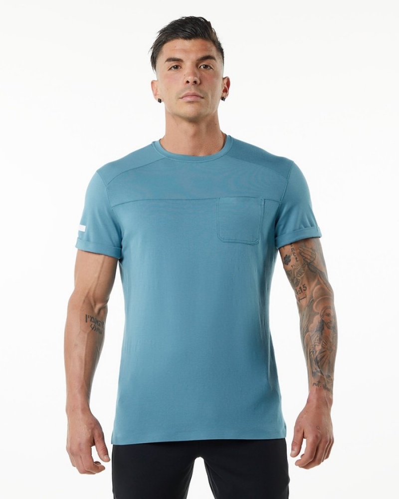 Camasa Barbati Alphalete Evo Pocket Albastri | 432619-YUP