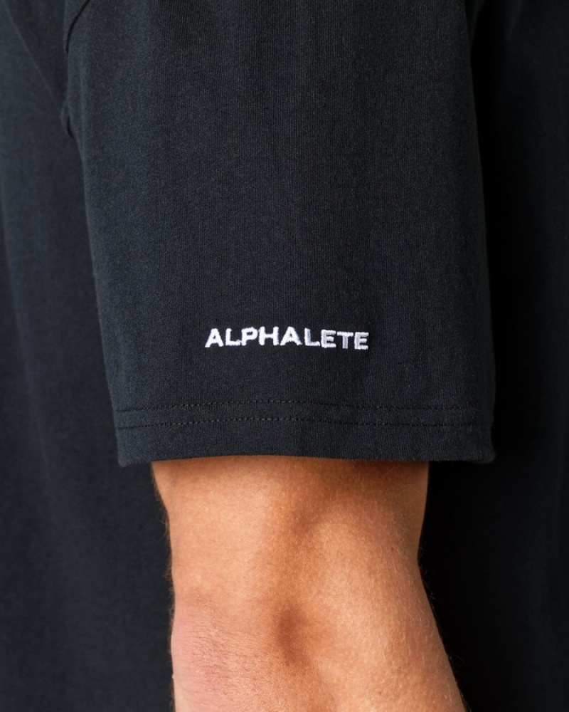 Camasa Barbati Alphalete Heavy Bumbac Core Negrii | 695037-JXL