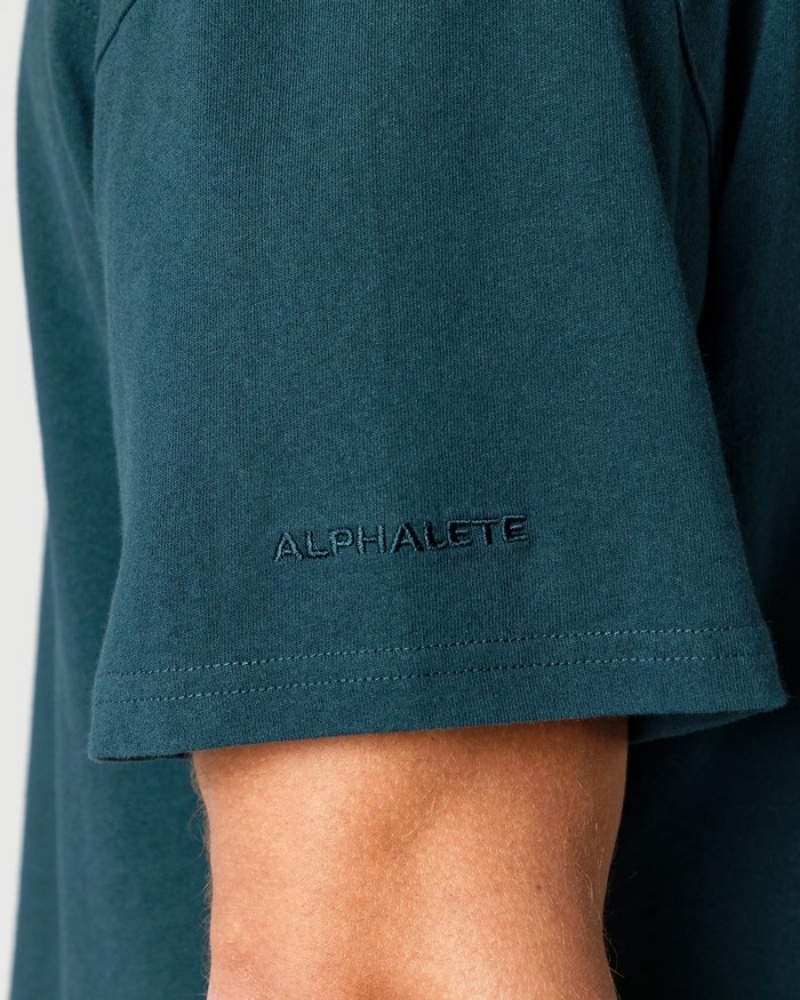 Camasa Barbati Alphalete Heavy Bumbac Core Albastri | 139608-AWC