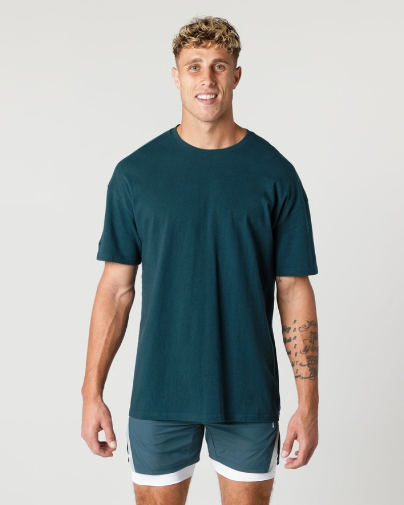 Camasa Barbati Alphalete Heavy Bumbac Core Albastri | 139608-AWC