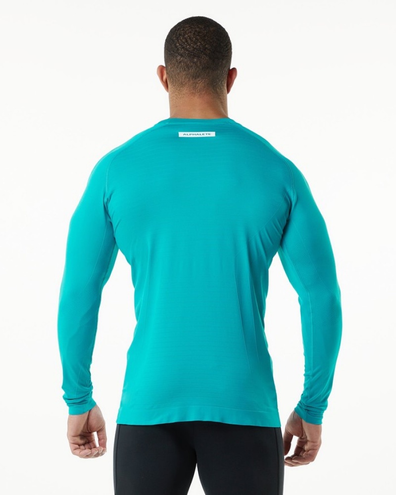 Camasa Barbati Alphalete Hero Long Sleeve Albastri | 019538-DKC
