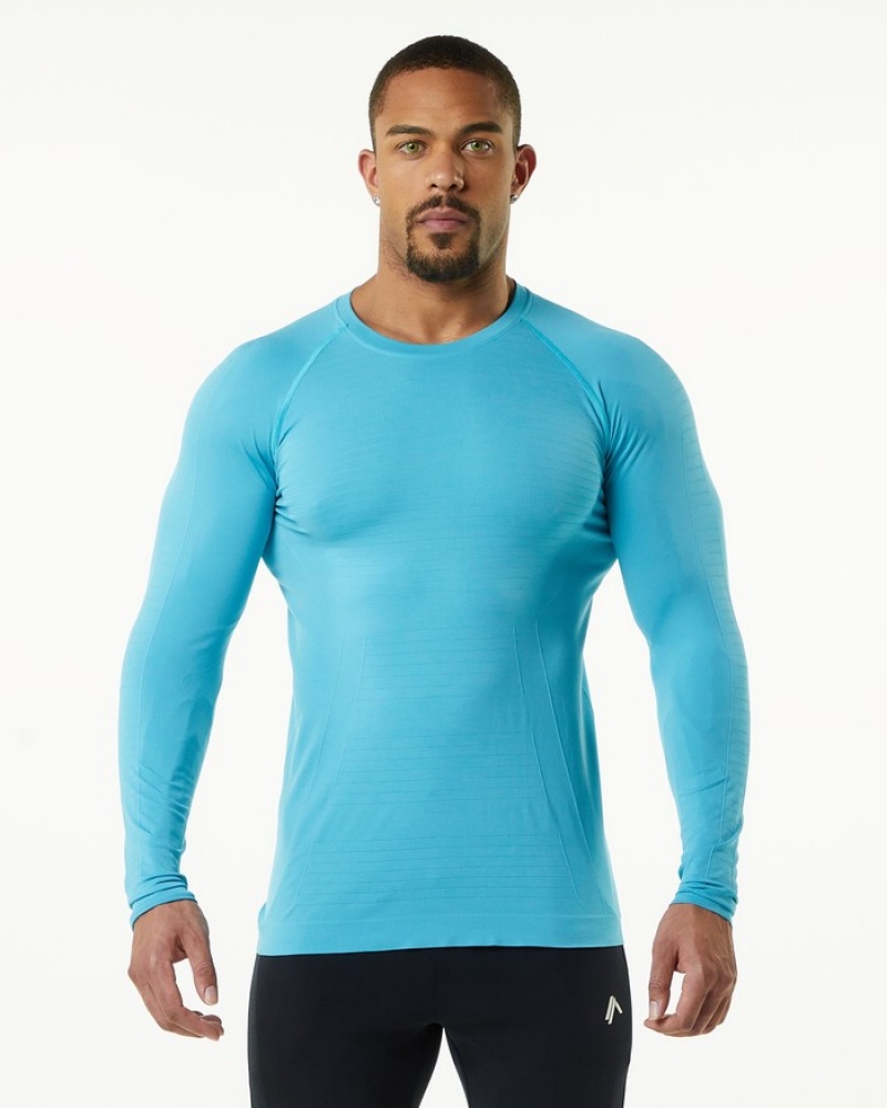 Camasa Barbati Alphalete Hero Long Sleeve Albastri | 870512-RWG