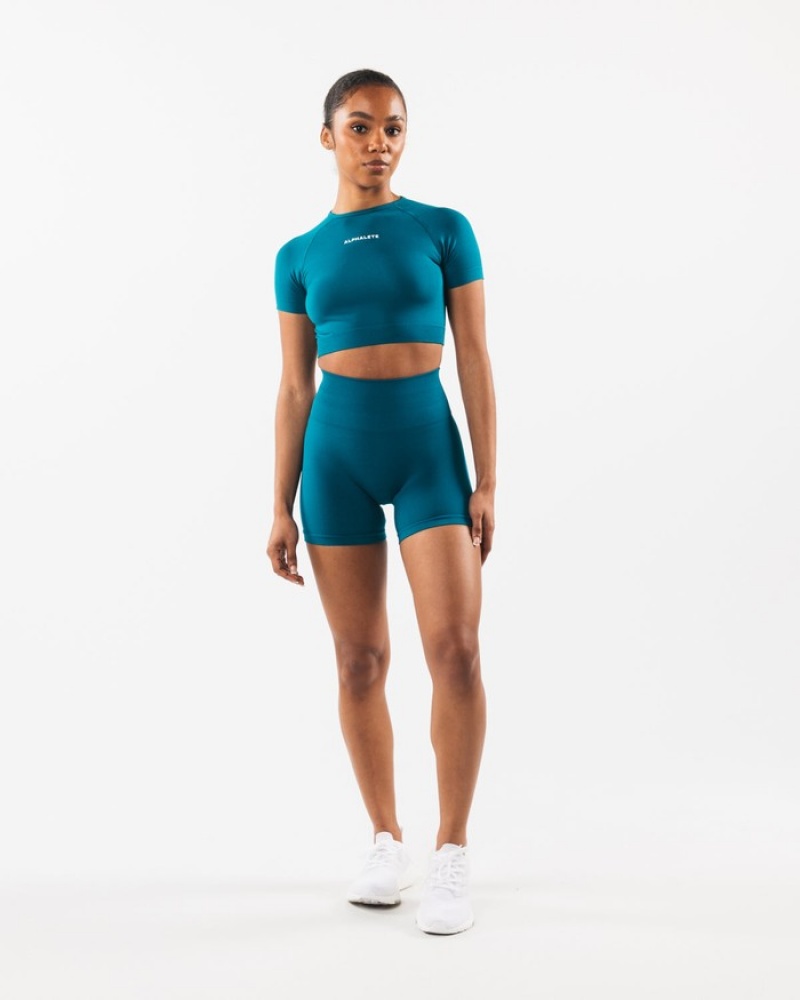Camasa Dama Alphalete Amplify SS Crop Albastri | 215893-QBH