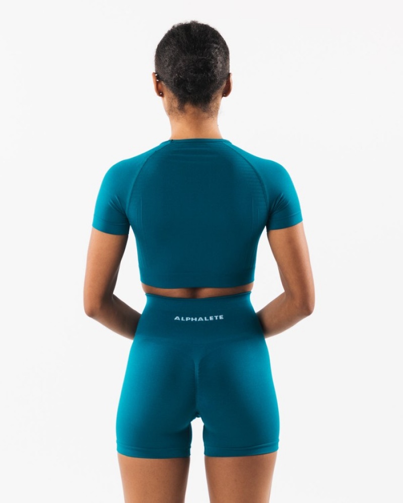 Camasa Dama Alphalete Amplify SS Crop Albastri | 215893-QBH