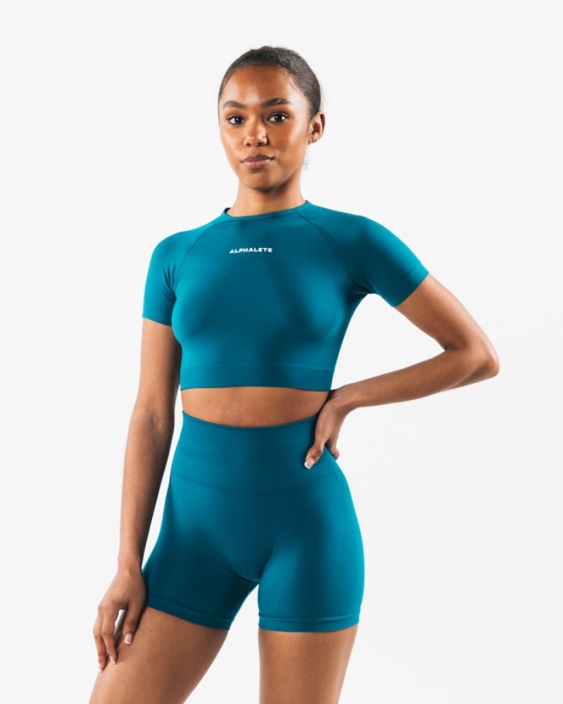 Camasa Dama Alphalete Amplify SS Crop Albastri | 215893-QBH