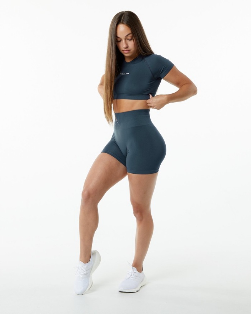 Camasa Dama Alphalete Amplify V-Neck Albastri | 709365-UFI