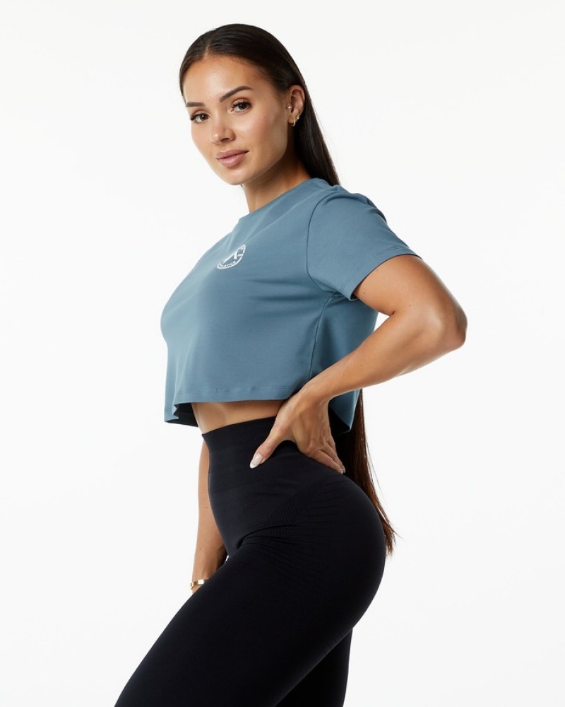 Camasa Dama Alphalete Dynasty Crop Albastri | 824671-VTE