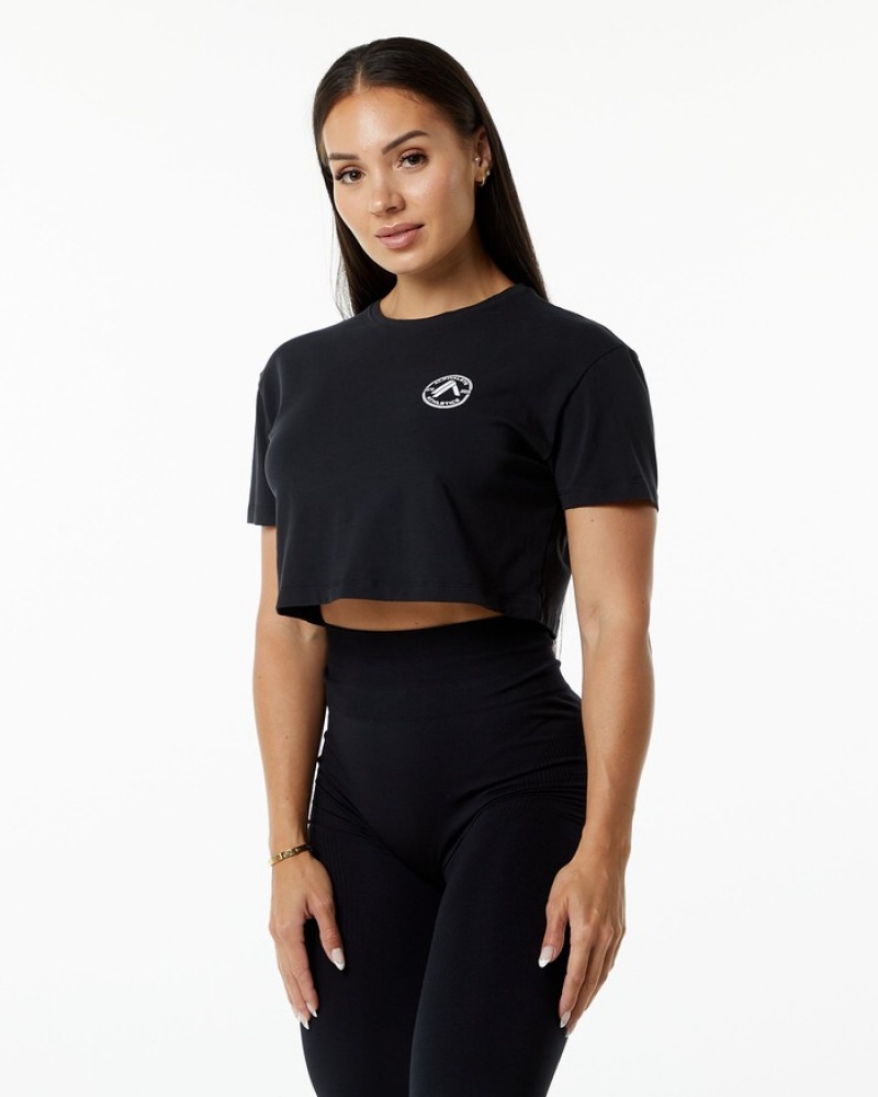 Camasa Dama Alphalete Dynasty Crop Negrii | 614590-LQD