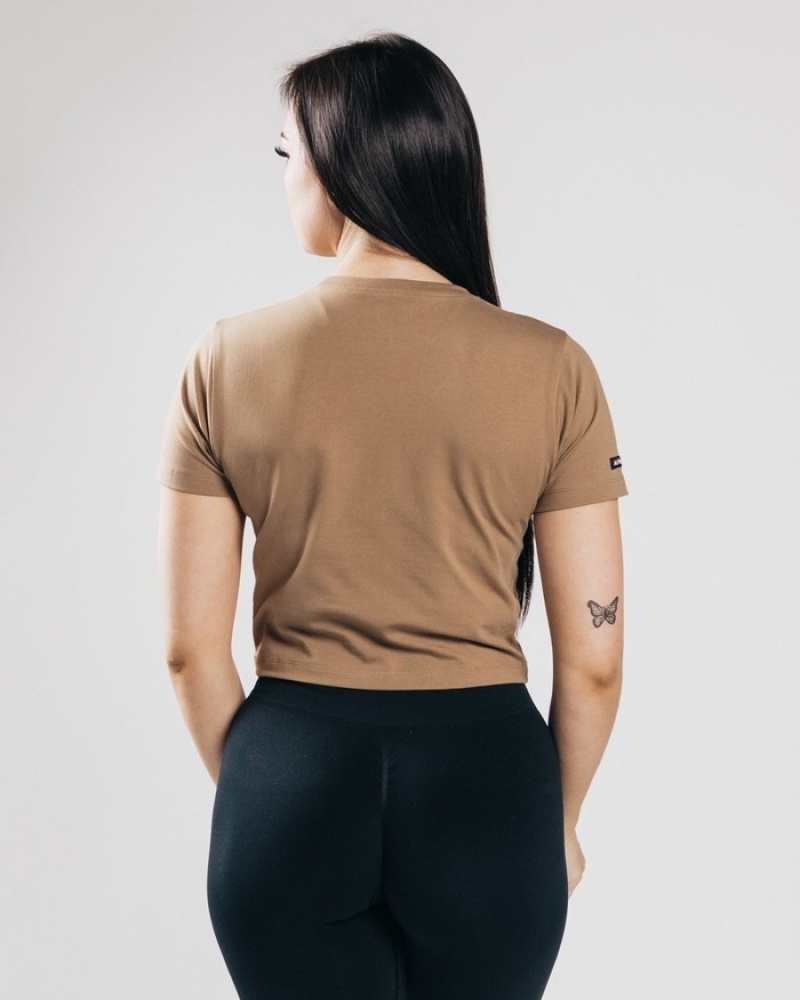 Camasa Dama Alphalete Essential Sleeve Crop Maro Inchis | 014253-WOJ