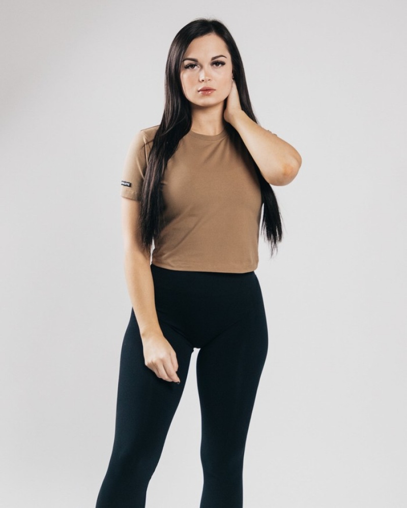 Camasa Dama Alphalete Essential Sleeve Crop Maro Inchis | 014253-WOJ