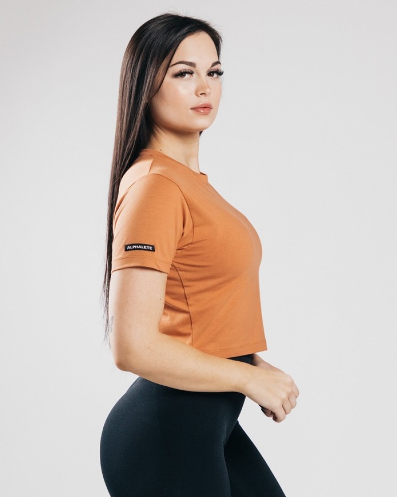 Camasa Dama Alphalete Essential Sleeve Crop Portocalii | 673294-IOS