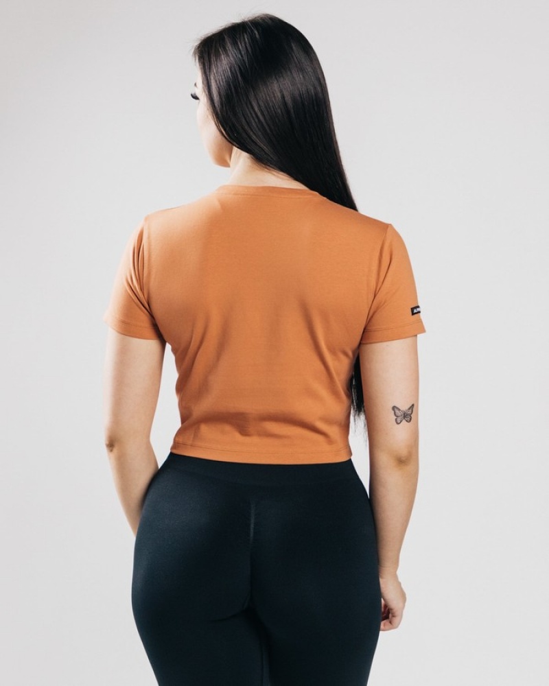 Camasa Dama Alphalete Essential Sleeve Crop Portocalii | 673294-IOS