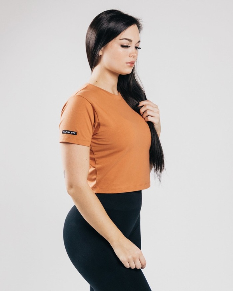 Camasa Dama Alphalete Essential Sleeve Crop Portocalii | 673294-IOS