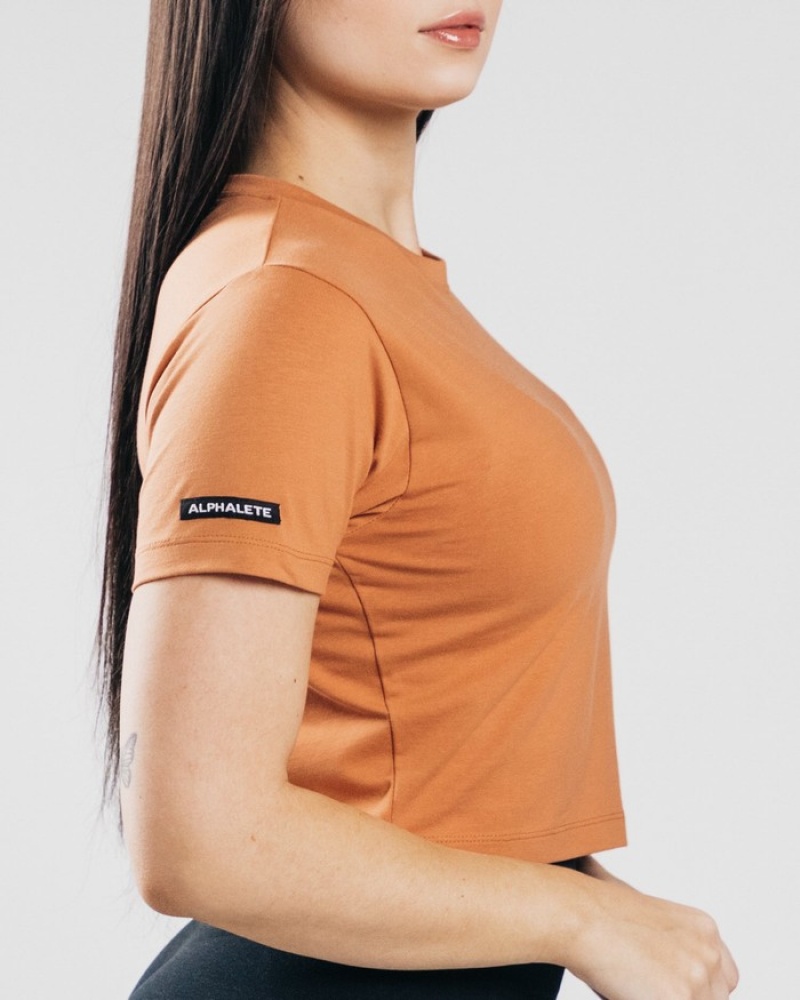 Camasa Dama Alphalete Essential Sleeve Crop Portocalii | 673294-IOS