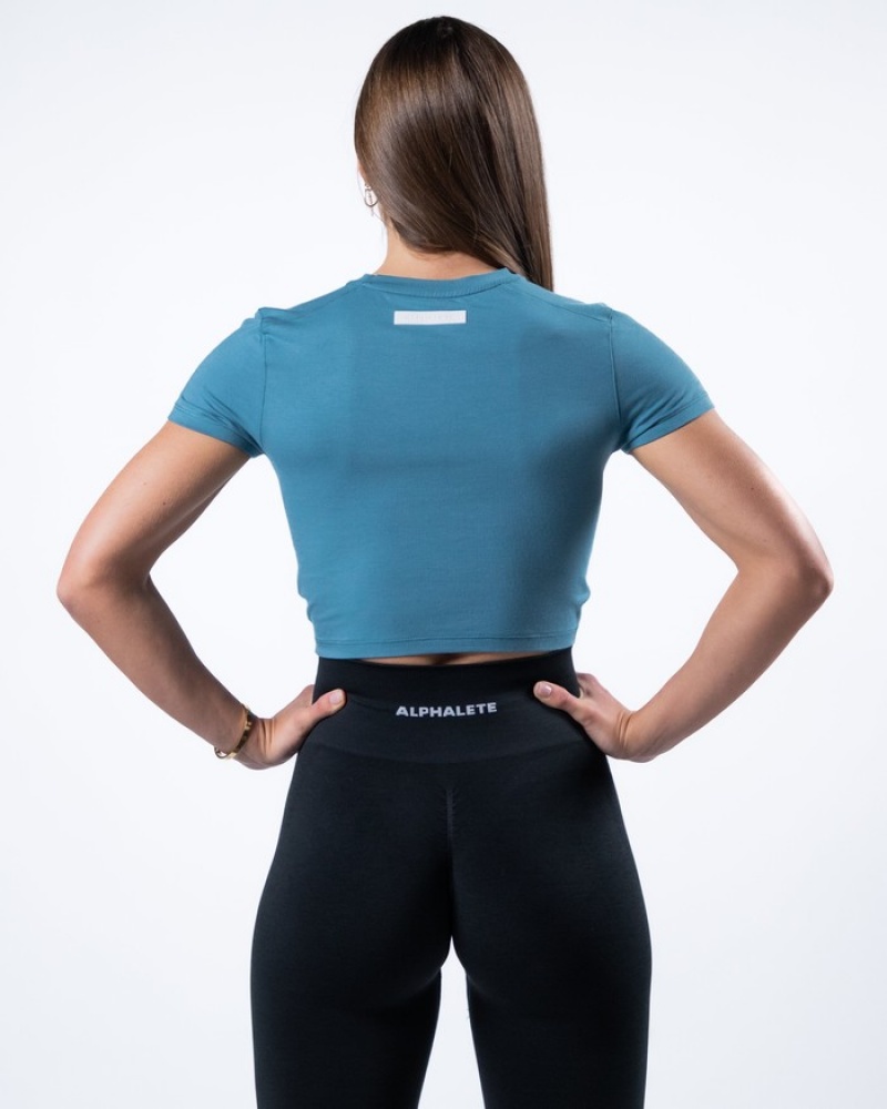 Camasa Dama Alphalete Evo Twist Crop Albastri | 418507-SPJ