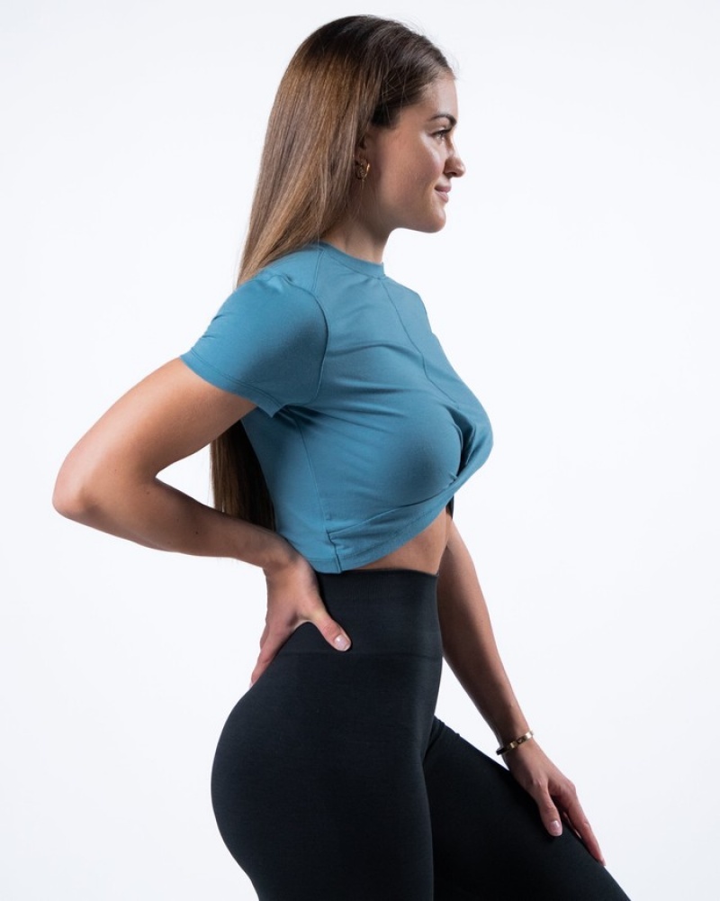 Camasa Dama Alphalete Evo Twist Crop Albastri | 418507-SPJ