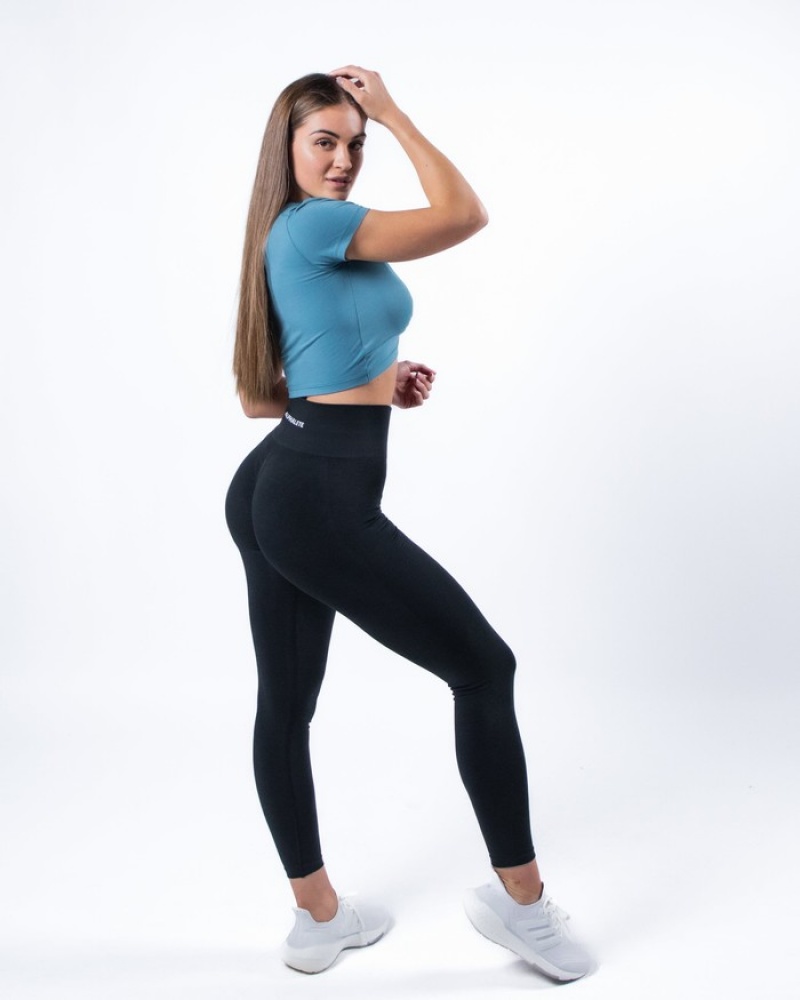 Camasa Dama Alphalete Evo Twist Crop Albastri | 418507-SPJ