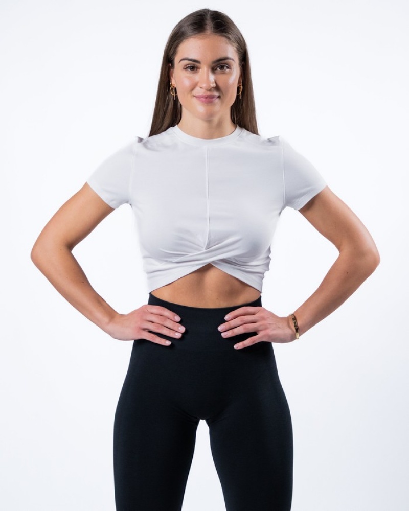Camasa Dama Alphalete Evo Twist Crop Albi | 567120-LKZ