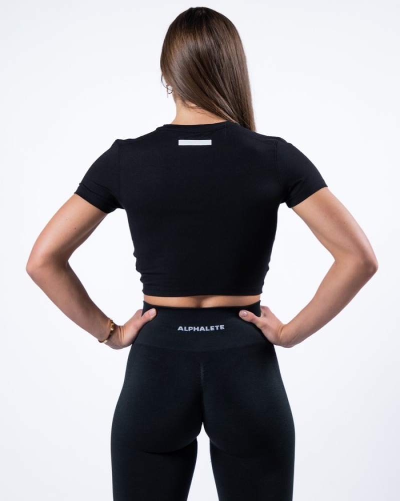 Camasa Dama Alphalete Evo Twist Crop Negrii | 082645-GYC