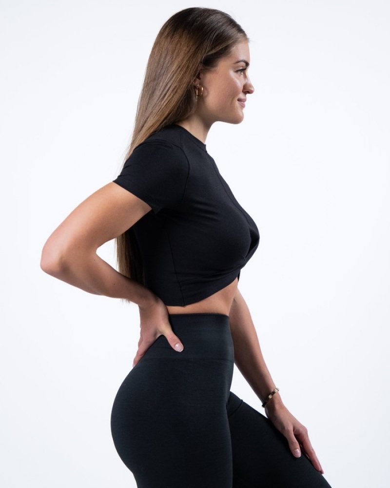 Camasa Dama Alphalete Evo Twist Crop Negrii | 082645-GYC