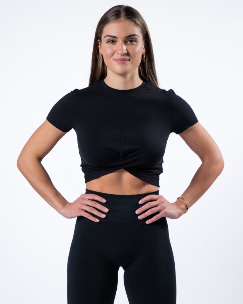 Camasa Dama Alphalete Evo Twist Crop Negrii | 082645-GYC