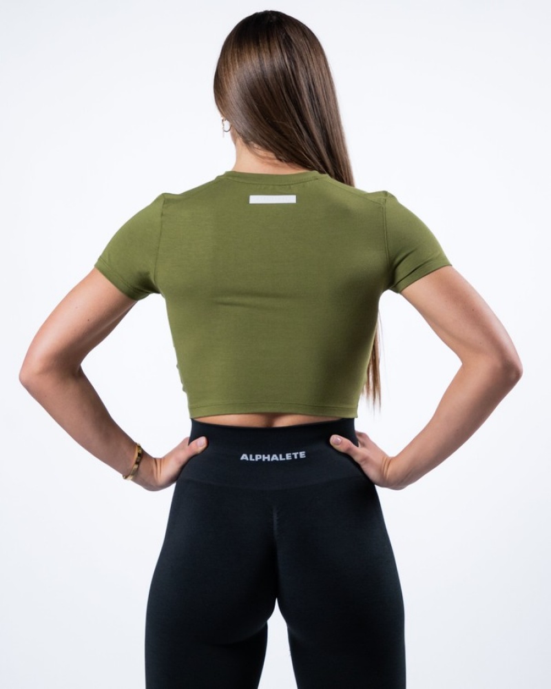 Camasa Dama Alphalete Evo Twist Crop Verzi | 378019-YQA