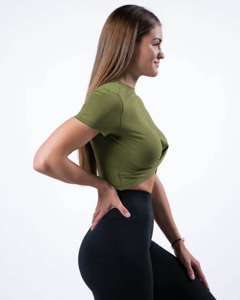 Camasa Dama Alphalete Evo Twist Crop Verzi | 378019-YQA