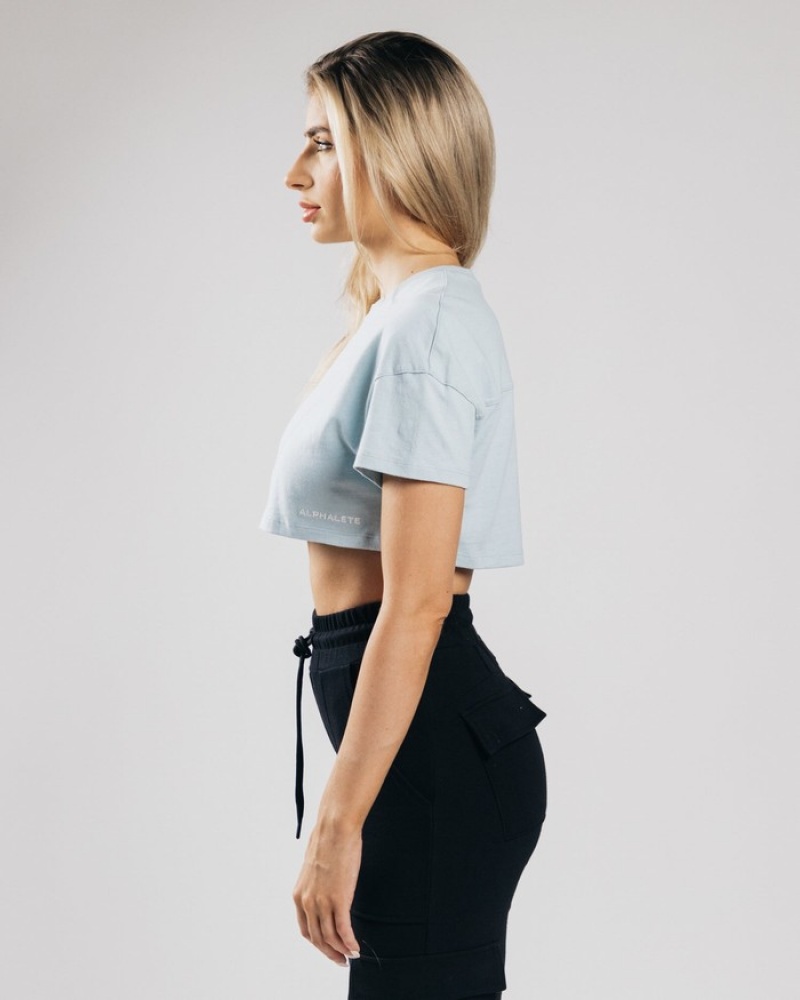 Camasa Dama Alphalete Heavy Bumbac Dropped Shoulder Crop Albastri | 864029-ZAH