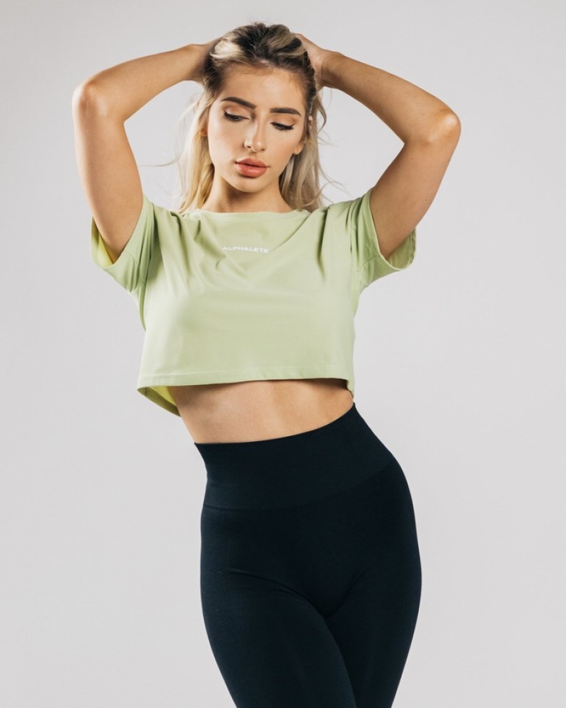 Camasa Dama Alphalete Signature Mesh Crop Verzi Deschis | 754863-UXH