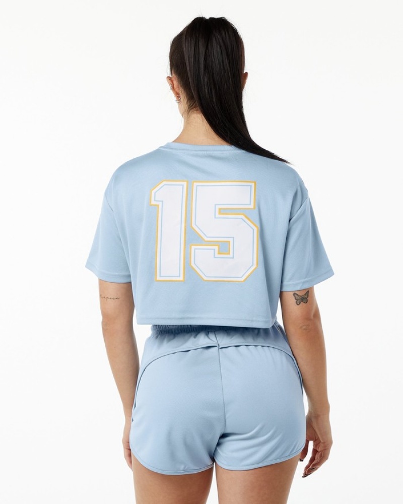 Camasa Dama Alphalete Varsity Crop Albastri Deschis | 360952-MUK