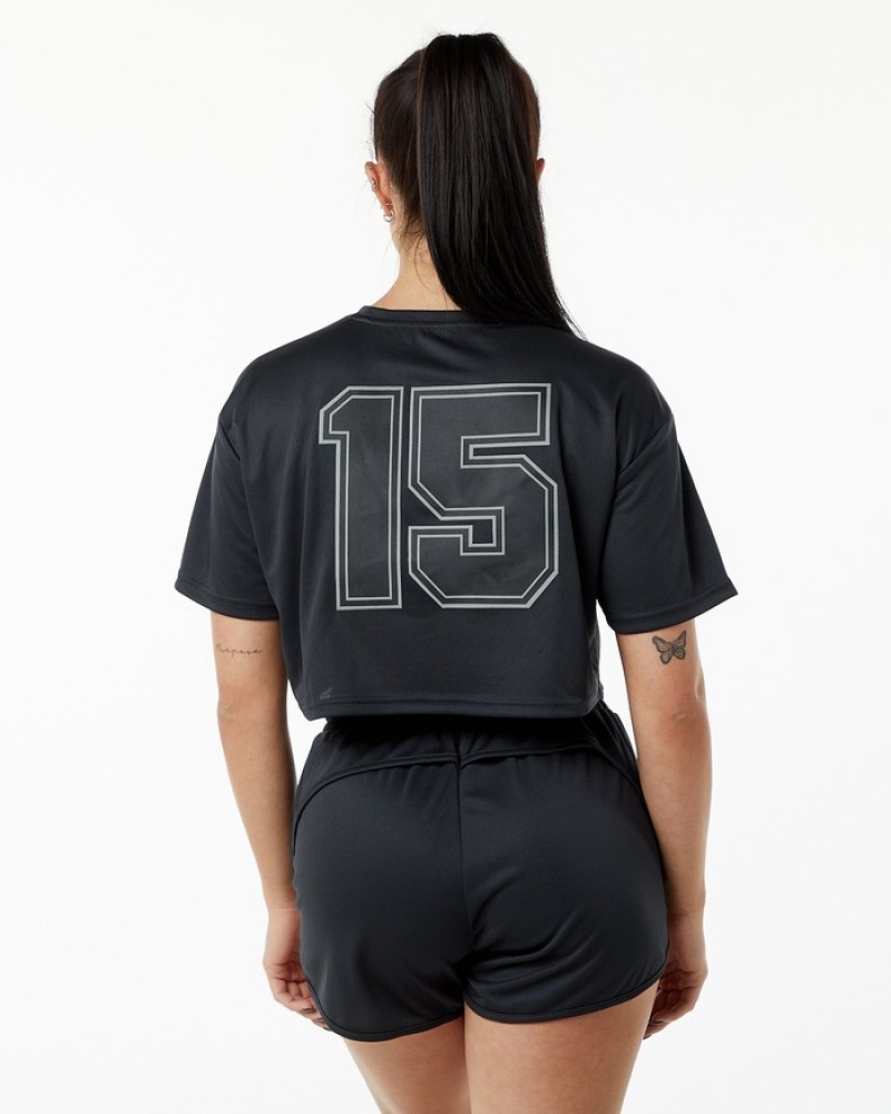 Camasa Dama Alphalete Varsity Crop Negrii | 109463-RSU