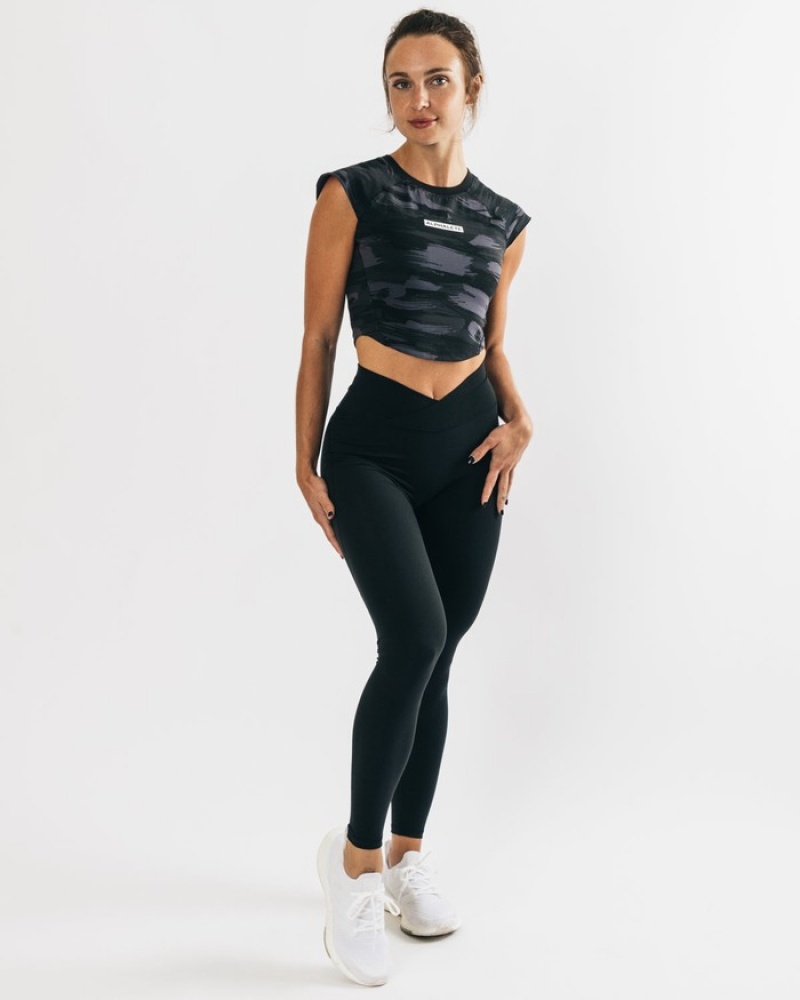 Camasa Dama Alphalete Velocity Crop Negrii Camuflaj | 283095-DSF
