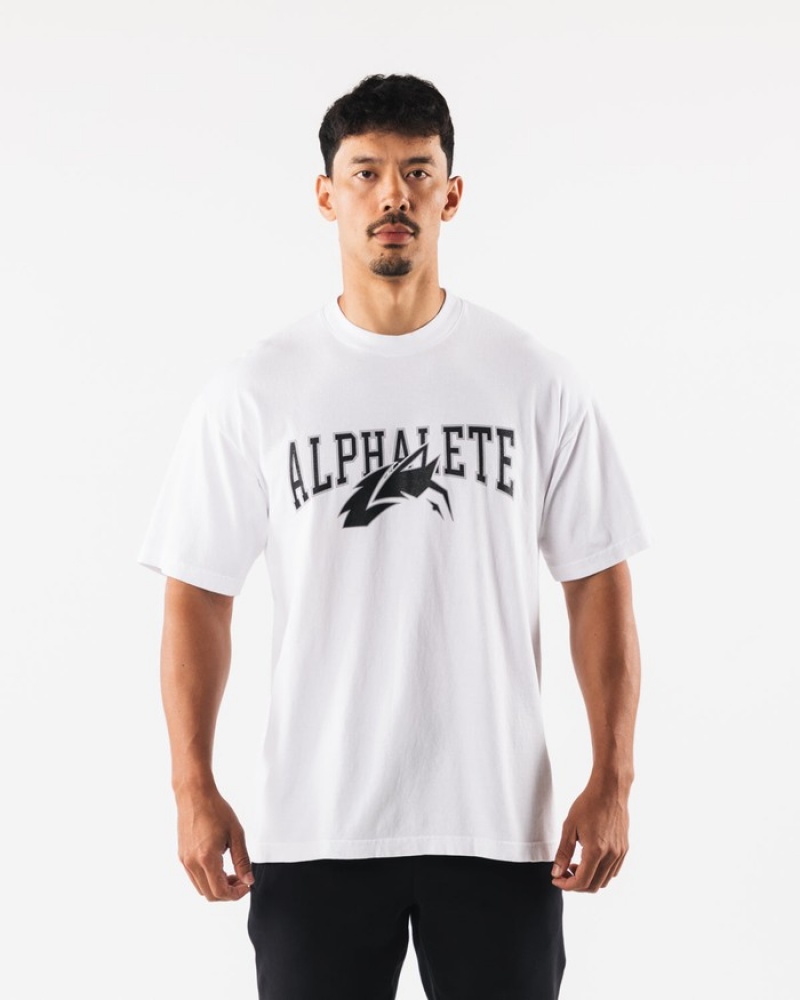 Camasa Dama Alphalete Wolf Head Albi Negrii | 716039-NYP