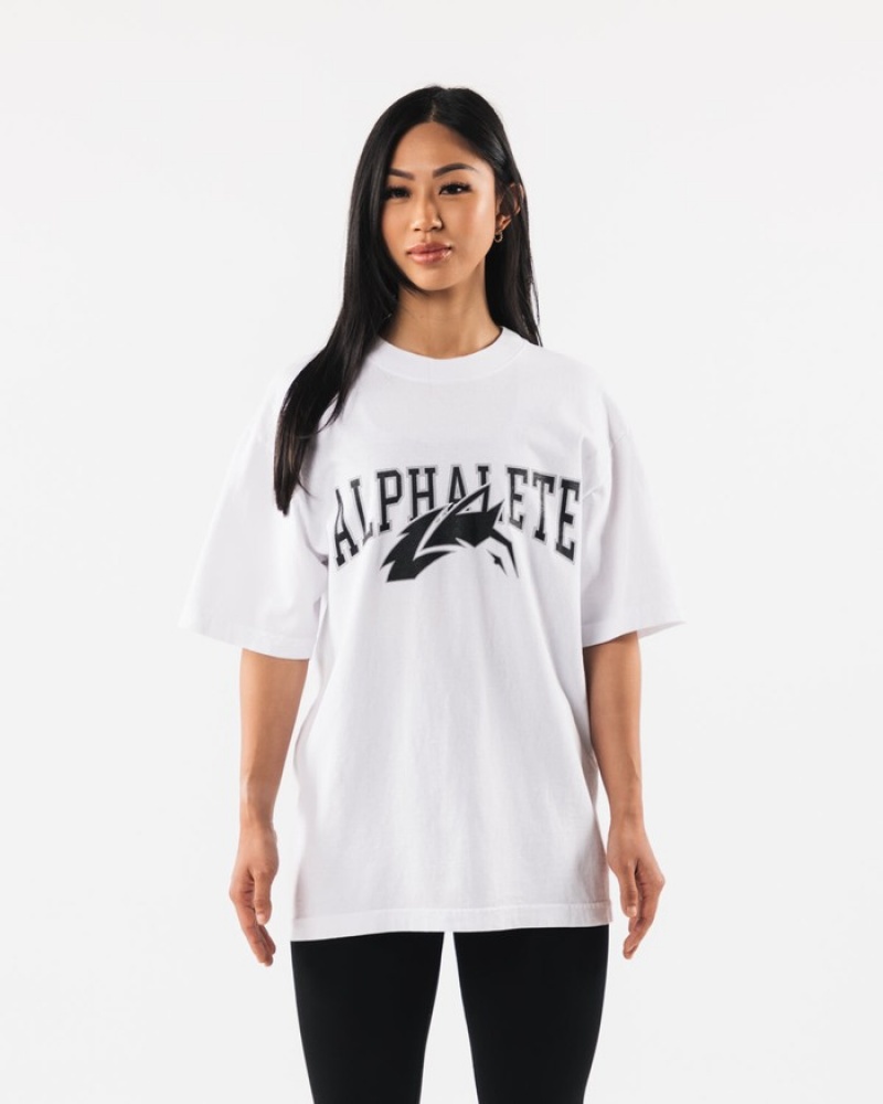 Camasa Dama Alphalete Wolf Head Albi Negrii | 716039-NYP