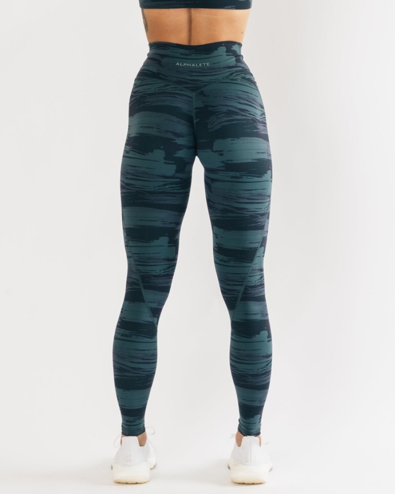 Colanti Dama Alphalete Surface Power Albastri Camuflaj | 127904-JKU