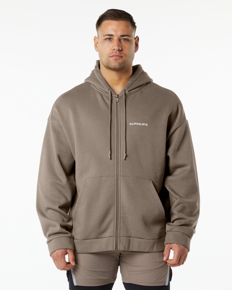 Geaca Barbati Alphalete Clasici Full-Zip Bej | 208416-VOK