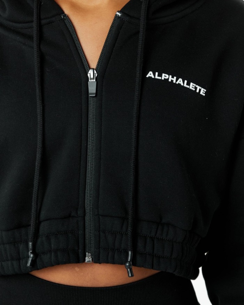 Geaca Dama Alphalete Classicital Full-Zip Crop Negrii | 347816-IZF
