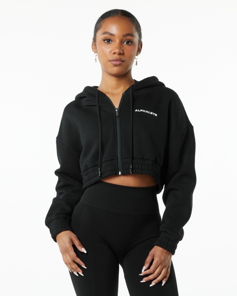 Geaca Dama Alphalete Classicital Full-Zip Crop Negrii | 347816-IZF