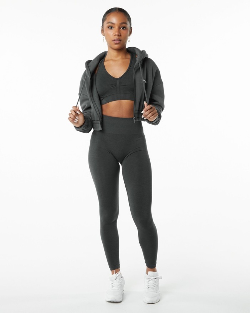 Geaca Dama Alphalete Classicital Full-Zip Crop Gri | 943018-ATS