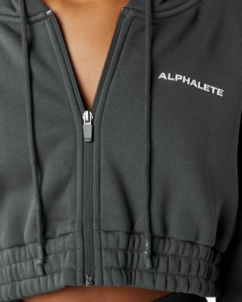Geaca Dama Alphalete Classicital Full-Zip Crop Gri | 943018-ATS