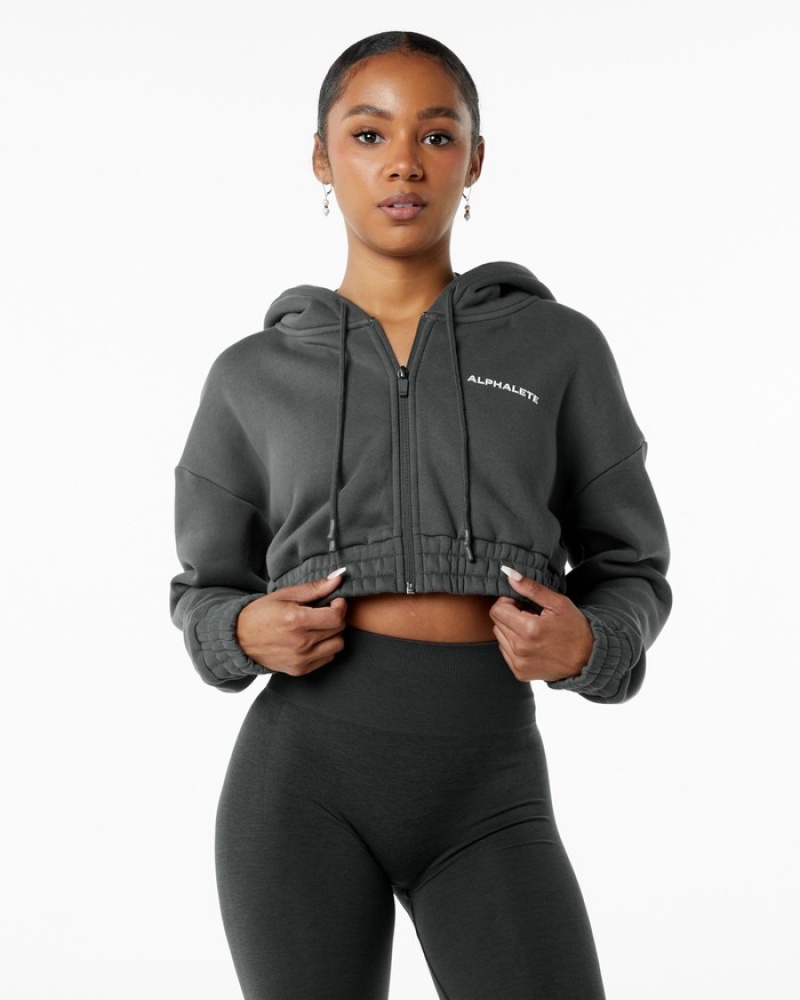 Geaca Dama Alphalete Classicital Full-Zip Crop Gri | 943018-ATS
