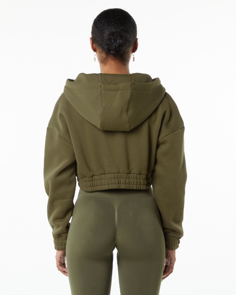 Geaca Dama Alphalete Classicital Full-Zip Crop Masline Verzi | 816520-LQA