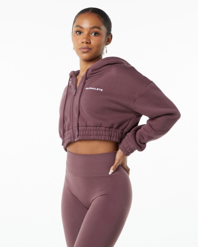 Geaca Dama Alphalete Classicital Full-Zip Crop Violet | 674592-PSN