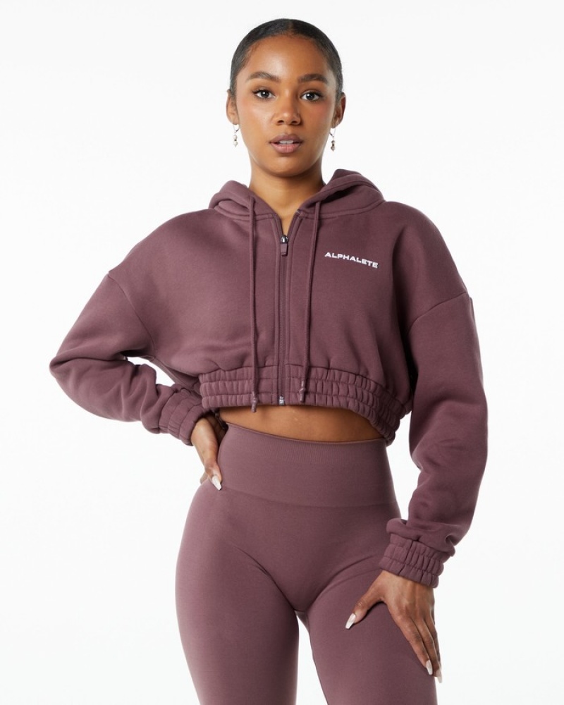 Geaca Dama Alphalete Classicital Full-Zip Crop Violet | 674592-PSN