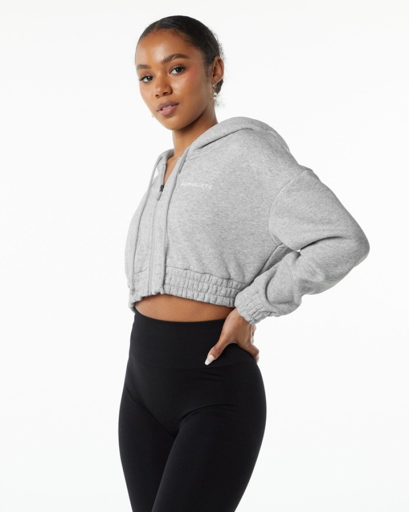 Geaca Dama Alphalete Classicital Full-Zip Crop Gri | 237168-VXW
