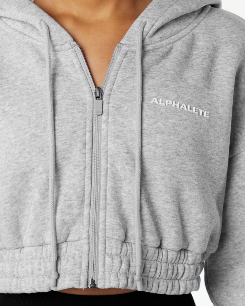 Geaca Dama Alphalete Classicital Full-Zip Crop Gri | 237168-VXW