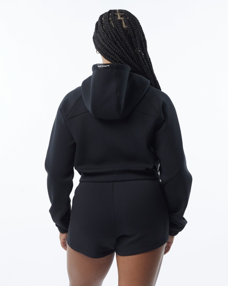 Geaca Dama Alphalete ELMTS Full-Zip Crop Negrii | 832197-GYQ