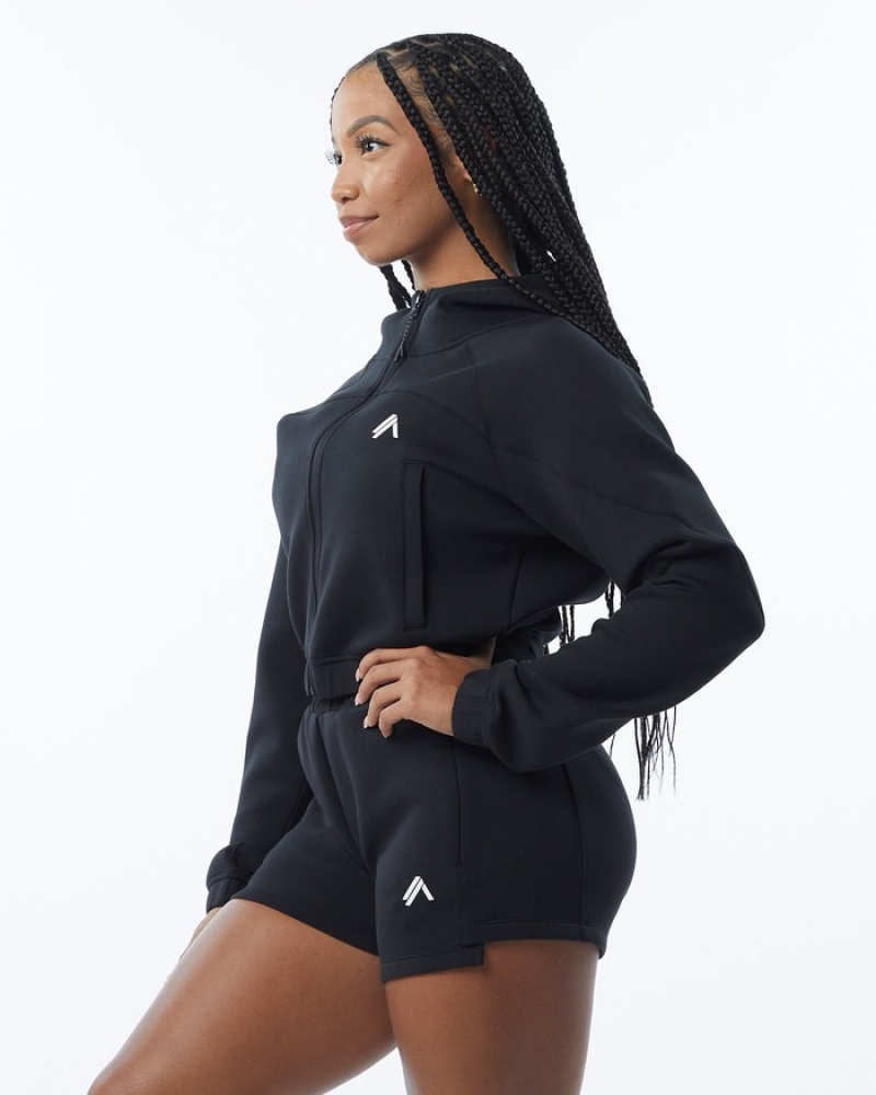 Geaca Dama Alphalete ELMTS Full-Zip Crop Negrii | 832197-GYQ