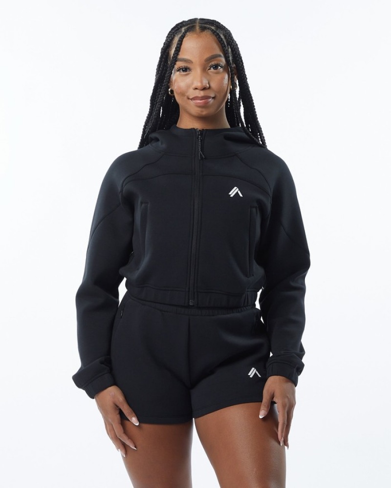 Geaca Dama Alphalete ELMTS Full-Zip Crop Negrii | 832197-GYQ