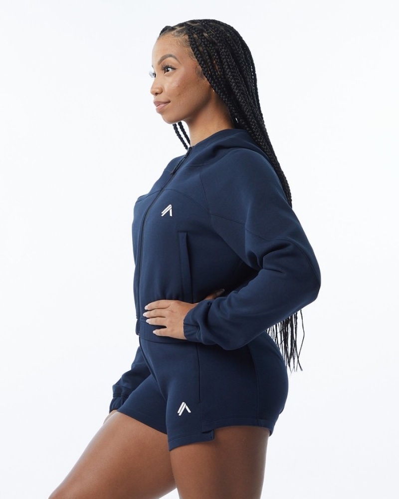 Geaca Dama Alphalete ELMTS Full-Zip Crop Bleumarin | 048123-BRO